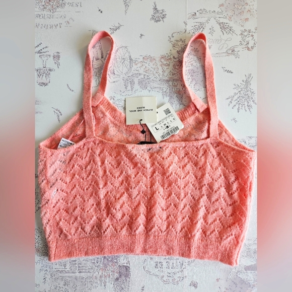 NWT!!! Zara‎ Alpaca-Wool Pointelle Knit Cropped Camisole, Size Large - Picture 2 of 4
